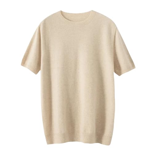 Spring/Summer O-Neck Solid Color Cashmere Sweater for Men's Business Wool Knitted Short Sleeve Sweater Men
