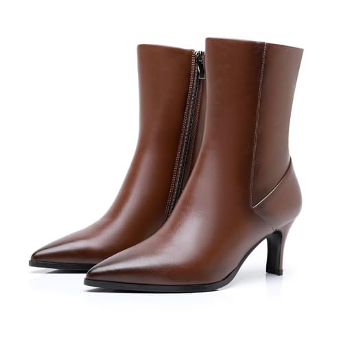 Ankle Boots for Women Pointd Toe Leather Stiletto Heel Booties Shoes