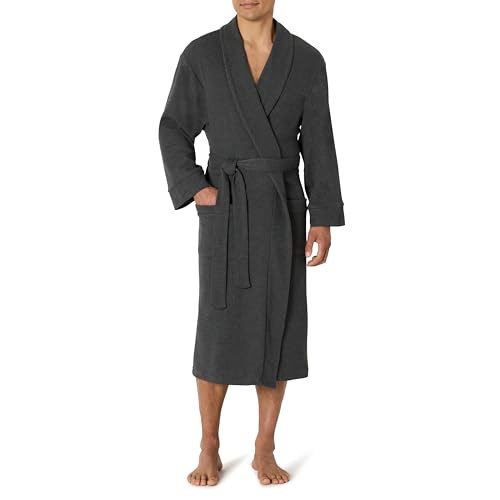 Amazon Essentials Men's Lightweight Waffle Bathrobe (Available in Big & Tall), Charcoal Heather, M-L