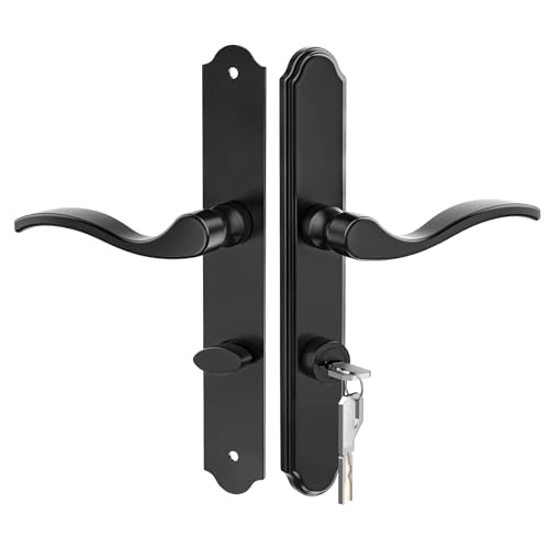 ORBIVOLTA Flat Slot Storm Door Handle Complete Set Mortise Keyed Lever Mount Latch with Deadbolt for Screen and Storm Doors Matte Black