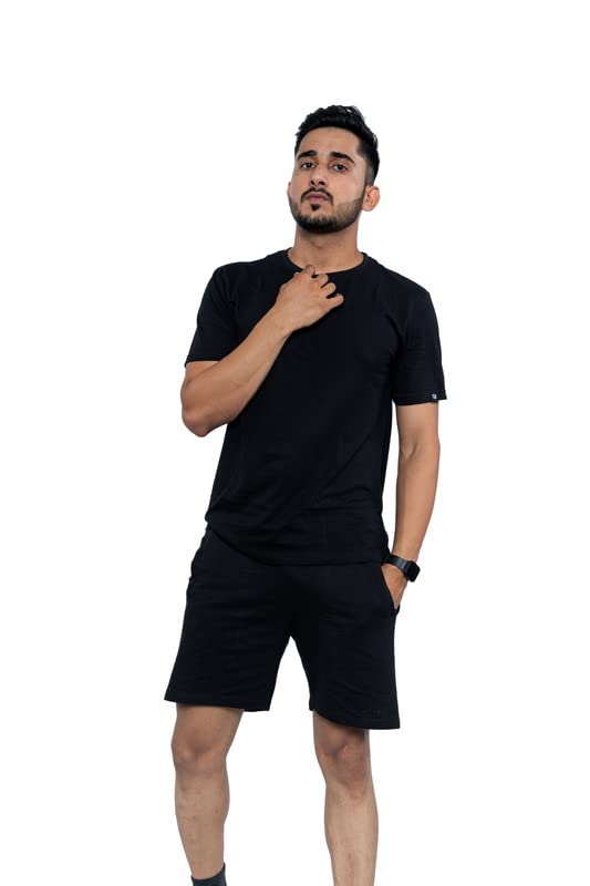 Image of EK RAG' Unisex Tie and dye & Solid Colours Half Sleeves Co - ords Set : Half Sleeve T-Shirt + Shorts Tie dye & Solid Colours For Men & Women