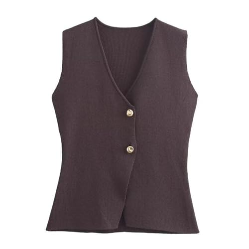 Image of FindThy Women's Cropped Knit Vest V Neck Button Up Solid Color Sleeveless Gilet Tank Tops