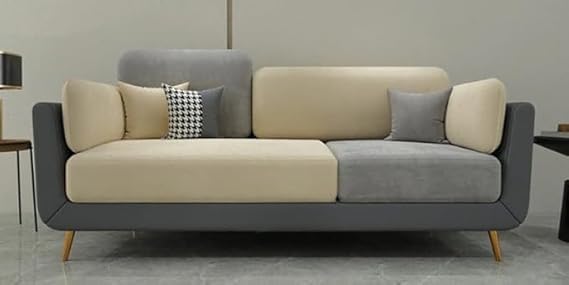 Image of Stylish & Modern Cushioned Couch Relax sectional Sofa in Fabric & Velvet and Heavy Duty Sofa for bedrooms, Living Rooms Guest Rooms Home and Office-(3 Seater Grey & Beige).