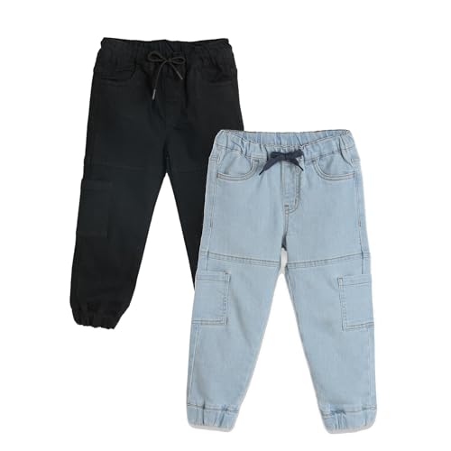 Image of Amazon Brand - Symbol Girls Cotton Rich Stretchable Jogger Jeans | Elasticated Waistband and Cuff | Casual Denim | Age 2-14 Years