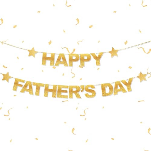 Happy FatherS Day Banner Gold Glitter Dad Banner FatherS Day Decorations Golden Dad Bunting With Four Stars for Pater Sign Decorations Photos Prop Home And Event Decor Supplies Favors Props