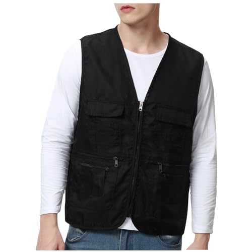 Fishing Vest for Men Casual Lightweight Zip V Neck Utility Cargo Vests Outdoor Hiking Travel Vest Jacket with Pocket