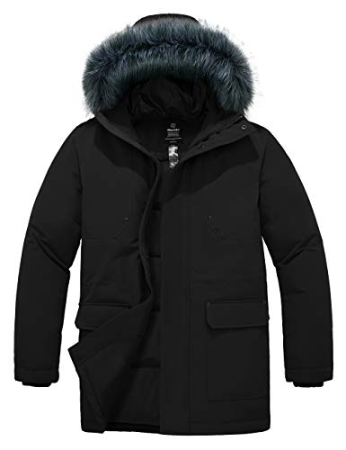 CHIN·MOON Homme Doudoune Manteau d'hiver avec Capuche Amovible Veste d'hiver Chaude Blouson Epais Coupe-Vent Veste d'Extérieur Noir XL Cover