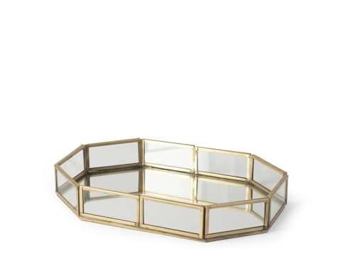 H&H Bandeja Decorativa con Espejo – Borde metálico Dorado – 23x15x4 cm – Elegante y Multifuncional