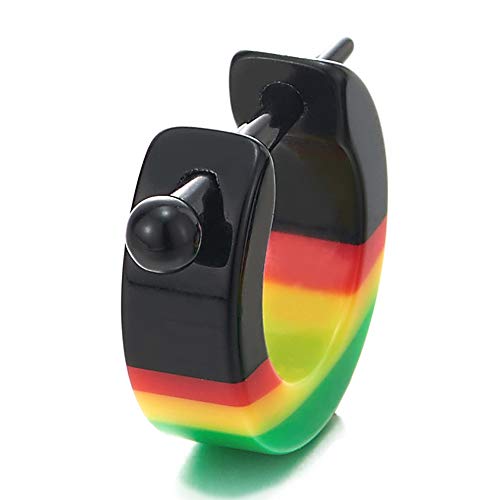 Black Red Yellow Green Spike Huggie Hinged Hoop Earrings for Men Women, Stainless Steel, 2pcs2