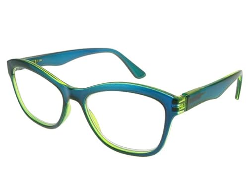 Goodlookers Women's Blue Reading Glasses 'Margot' & Lime +3.50