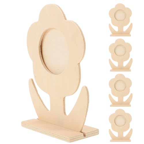 TOYANDONA 5 Pièces Cadres Photo en Bois Brut à Peindre Forme Fleur 15,5x11,5 cm, Porte-Photo de Bureau pour Activités Manuelles Enfants, Projets DIY Créatifs, Décoration Maison et Bureau
