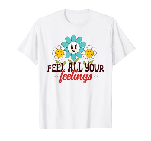 70s Funny Yellow Happy Smiling Face Daisy Flower Girl Camiseta