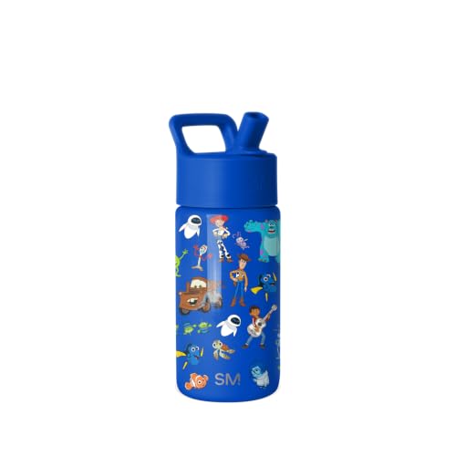 Simple Modern Disney Pixar Kids Water Bottle with Straw Lid | 14oz Insulated Stainless Steel Kids Tumbler & Spill Proof Toddler Cup for School, Girls, Boys | Summit | Pixar Mashup on Blue
