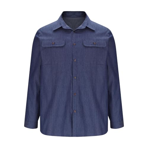 Mens Button Up Denim Shirts with Two Pockets Casual Long Sleeve Button Down Lapel Shirt Outdoor Summer Work Blouses2