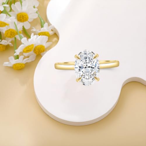 10K 14K 18K Solid Gold Moissanite Engagement Ring for Women, 1-3 Carat Oval Cut Moissanite Wedding Ring Solitaire Band Engraved Name Jewelry Gift for Anniversary Valentine's Day4