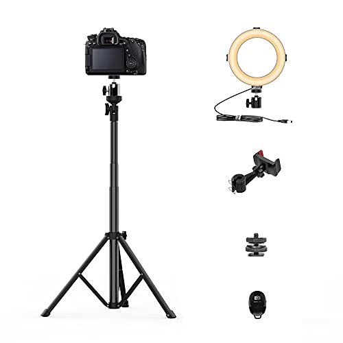 Camera Tripod with Ring Light, 55-Inch Extendable Phone Stand Aluminum Camera Tripod for DSLR Compact Tripod for Travel Professional Tripod with 360 Degree Ball Head Super Remote Shutter Carrying Bag