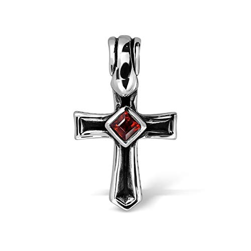 WithLoveSilver 925 Sterling Silver Cross Natural Garnet Stone Stone Pendant