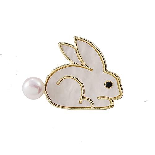 Image of Cute Rabbit Bunny Brooch Pin for Women Girls Animal Simulated Freshwater Pearl Pins Clip Lapel Shawl Backpacks Sweater Dress Jackets Badge Brooches Pins Elegant Jewelry Gifts Easter