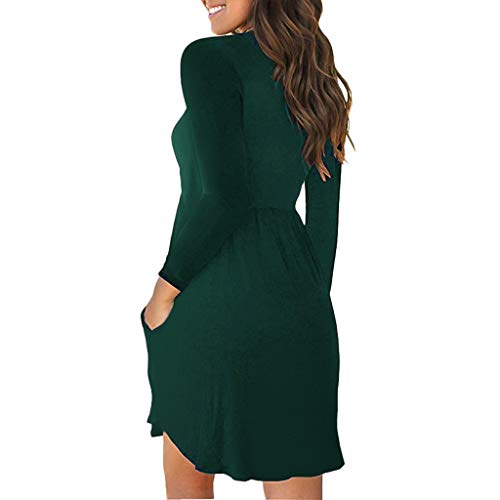 Bravetoshop Women's Autumn Casual T Shirt Dresses Long Sleeve Swing Dress Pockets(Green-A,M)