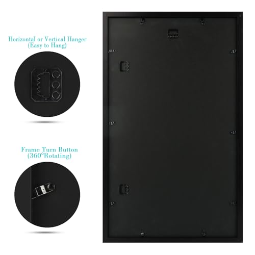 Image of Frametory, 14x24 Picture Frame With Mat for 11x22 Picture - High Definition Glass Wide Molding - Preinstalled Wall Mounting Hardware (Black, 2 Pack)