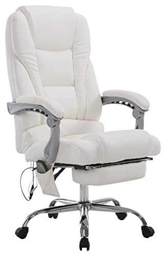 CLP Fauteuil De Bureau Pacific V2 Similicuir avec Fonction Massage I Chaise A roulettes Hauteur Réglable Pivotante I Assise Rembourrée, Couleur:Blanc