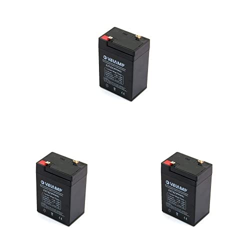 Velamp 23722 Wiederaufladbare Bleibatterie, Faston-Anschlüsse, 6 V, 4 Ah, 3er Pack