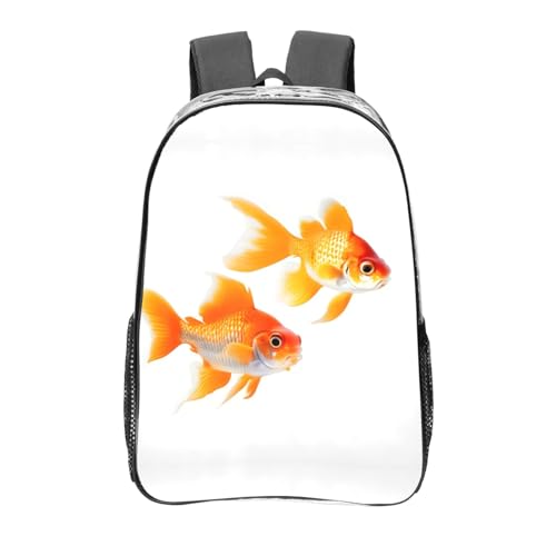 Sac à dos transparent noir avec poches et motif poissons rouges pour le travail et le sport