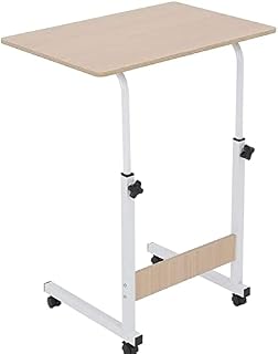 Supernic Mobile Laptop Table 40x60x (70-80) cm Side Table for Bed Sofa Lap Table with Wheel Height Adjustable Table Workstation for Reading Eating (Light Wood Color)