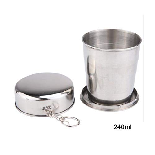 wehotewhe Stainless Travel Cup Steel Outdoor Hiking Camping Portable With Keychain Folding Cup Glass & Bottle Christmas Coffee Mugs Bulk (Silver, L) - Image 3
