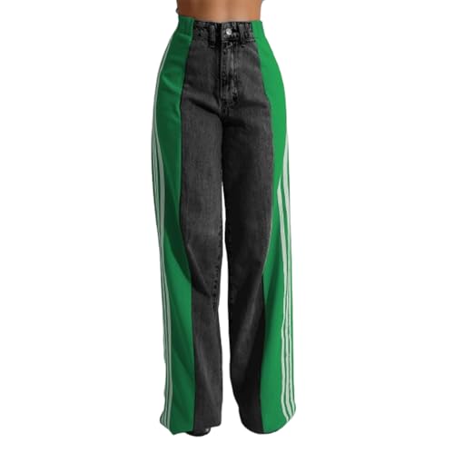 Jean à rayures femmes pantalon long droit extensible taille haute S