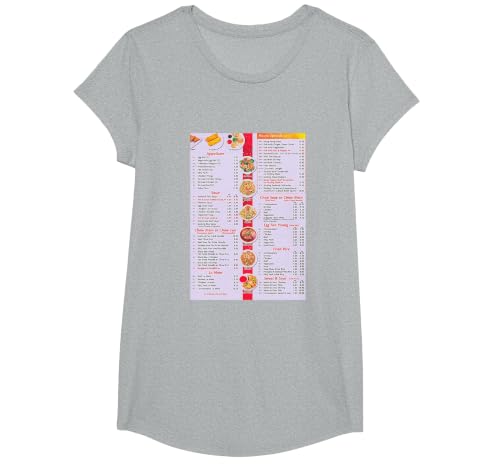 Chinese Food Menu T-Shirt, Girls, Heather Grey, Medium