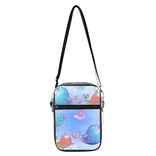Watercolor Cute Unicorns Whales Clear Crossbody Bag Stadium Bag Adjustable Side Shoulder Bags Messenger Bag with 2 Compartments