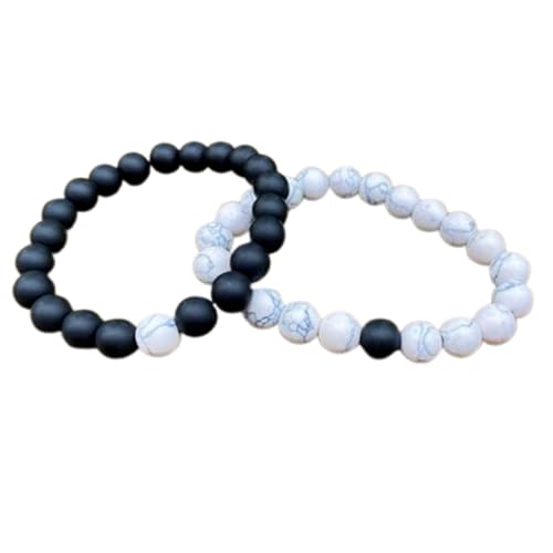 Bracelets couples agate howlite 8mm élastiques amour amitié FIZA_CPL_031