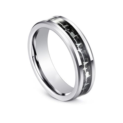 Bague tungstène unisexe de 6mm anneau bicolore argenté et noir punk