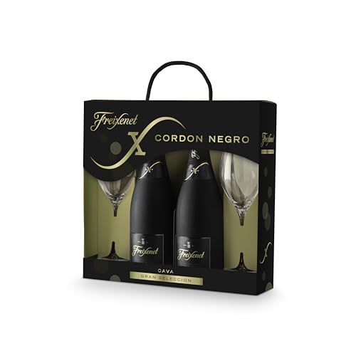 Freixenet Cava Cordón Negro Brut, estuche 2 botellas y 2 copas