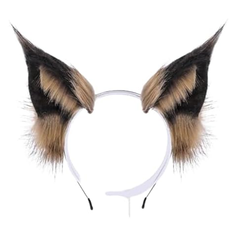 BFLCTTBD Wolf Ears Headband, Gothic Plush Furry Lynx Cat Ears Handmade Costume Headband, Halloween Cosplay, One Size Fits Most, Black+Grey/Black+Brown Cover