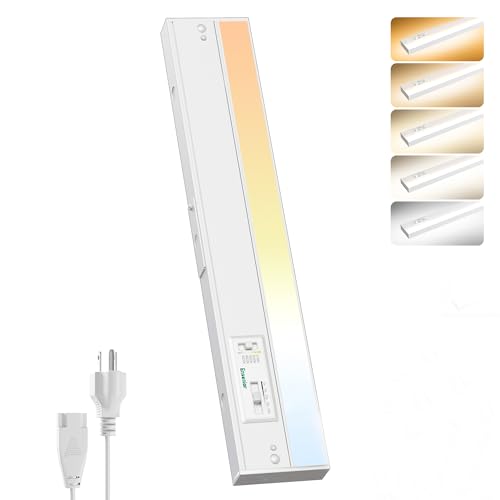 Ensenior 12 Inch LED Under Cabinet Lighting Hardwired or Plug-in Installation, 5CCT Color Selectable - 2700K/3000K/3500K/4000K/5000K, Dimmable Under Counter Lights for Kitchen, FCC, 120V, 8W 500LM