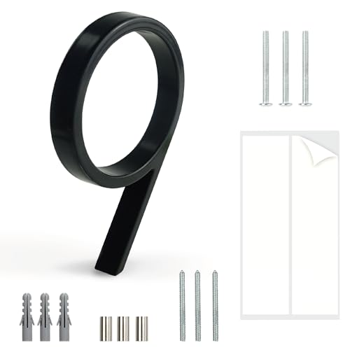 HASWARE Número De Casa Flotante: 5 Pulgadas (12cm) Números De Puertas Modernos - SeñAlizacióN Para La Oficina De Correos De La Calle (9, Negro)
