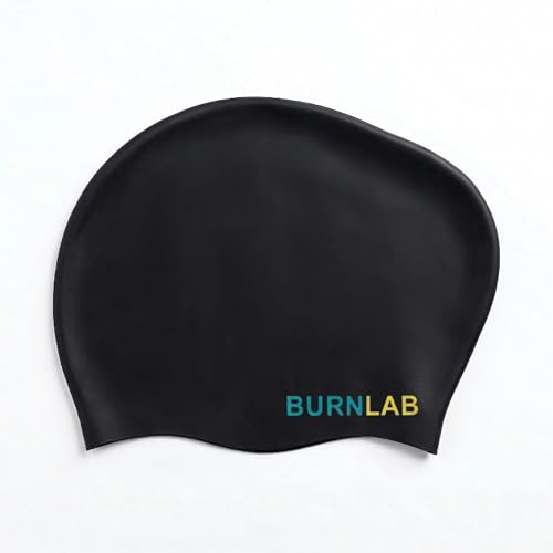 Image of Burnlab Silicone Swimming Cap for Long Hair, Comfortable Fit for Pool Use, Adult (Black)