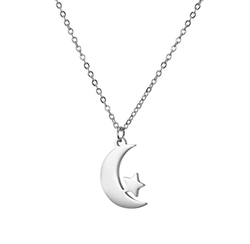 EUEAVAN Islamic Crescent Symbol Necklace for Women Moon Star Pendant Fashion Refined Minimalist Islamic Religion Jewelry for Women