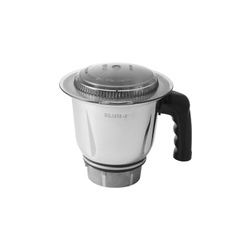 Image of Sujata 1L Flat Jar | Stainless Steel | Compatible with all 1000W Sujata Mixer Grinder | Black | High Quality Stainless Steel Jar