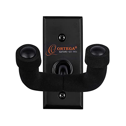 Ortega OGH-1 - Supporto a parete per chitarra/basso, con base di legno e staffa con terminali rivestiti di schiuma, larghezza: 4,5 cm (1,7'')