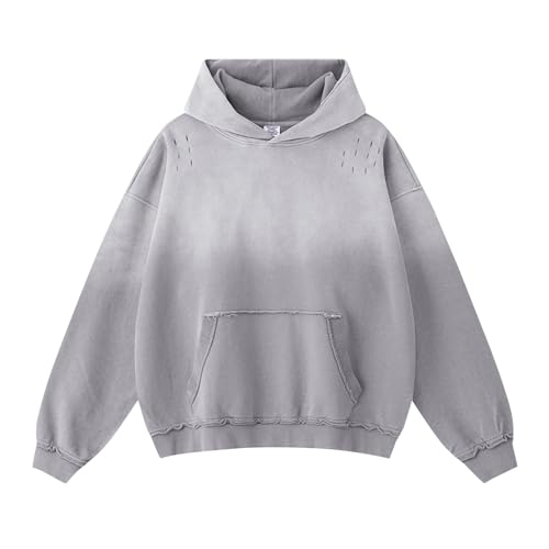 Sudadera con capucha gris talla M de entretiempo estilo estadounidense roto