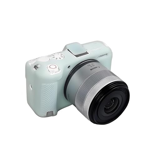 カメラソフトシリコンケース ミントグリーン ライチテクスチャ ラバーアーマー スキンボディカバー プロテクター ホットシューカバー付き Canon R50Vカメラ用