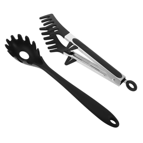 Luxshiny 1 Set Spaghetti Spoon Pasta Tong Set Silicone Pasta Fork With Teeth Heat Resistant Noodle Spoon Server For Cooking And Serving Black