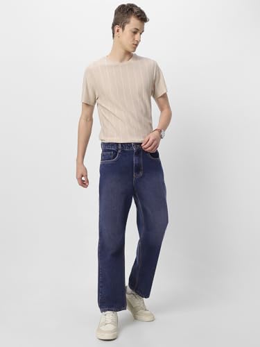 Image of Neostreak Men's Loose Baggy Fit Heavy Washed Jeans Non-Stretchable