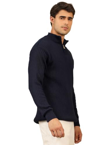 Image of Kvetoo Men High Neck Zipper Full Sleeve Woolen Winter Sweater