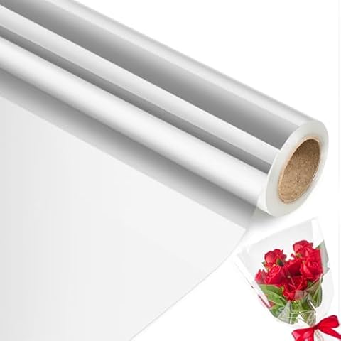 Jutieuo Clear Cellophane Wrap Roll | 100’Ft. Long X 34”In. Extra Wide | 2.5 Mil Thick Crystal Clear | Bouquet, Baskets, Gifts, Crafts, Treats, Wrapping | Food Grade Cover