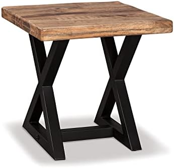 Signature Design by Ashley Wesling Urban Square End Table with Mango Wood Top, Light Brown & Black