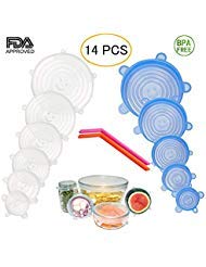 12pcs Silicone Stretch Lids with 2 Bonus, Reusable Insta Lids and Stretchable Food Covers to Keep Food Fresh for Various Sizes and Shape of Containers As Seen On TV, Dishwasher and Freeze
